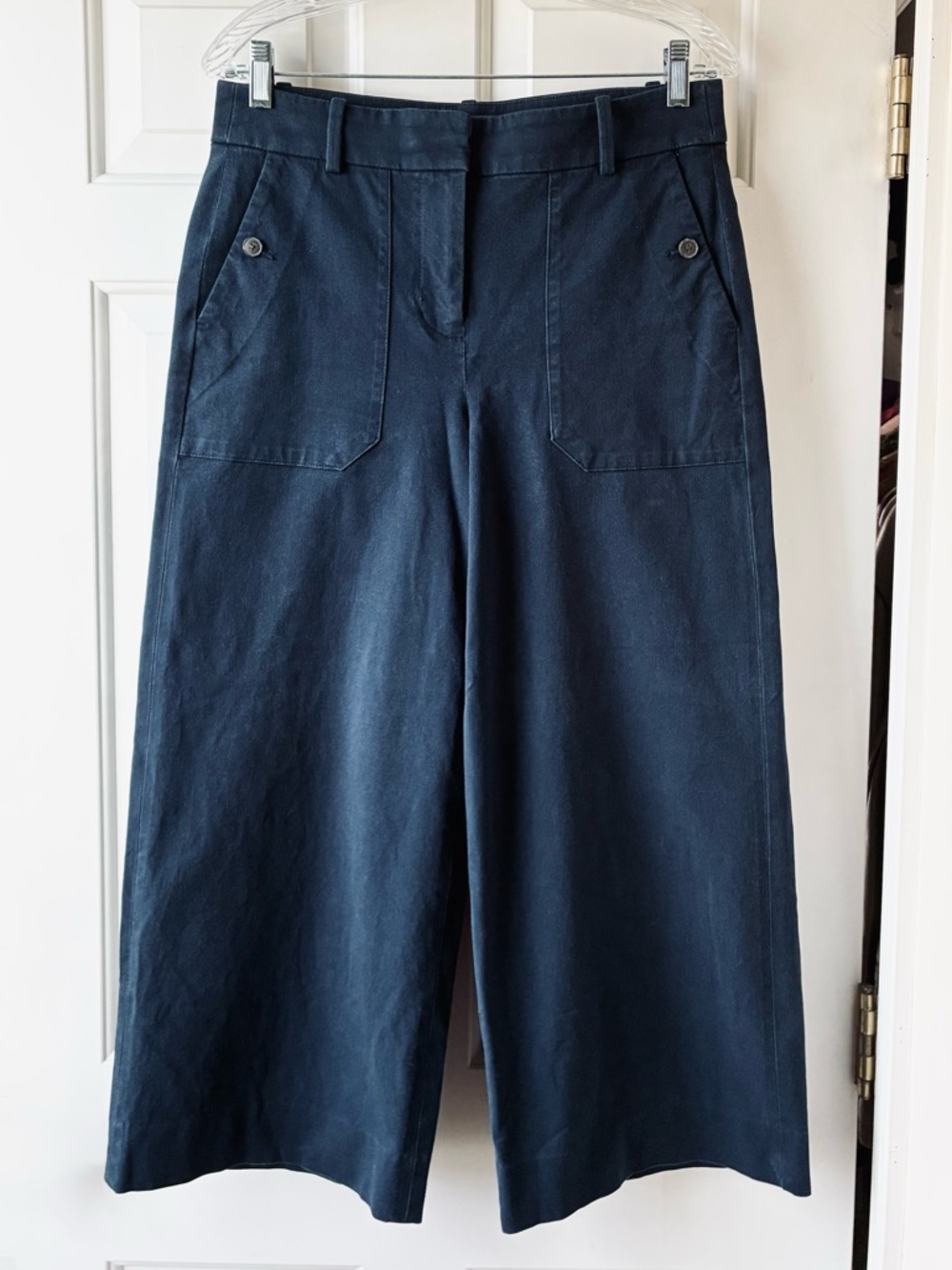 J. Crew Bi- Stretch Cotton Blend Twill Crop Pant High Waist Dark Blue Size 8